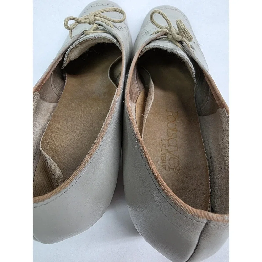 Womens Taupe Leather Oxford Pumps Footsaver‎ Shoes Lace Up Heels 8.5, 1960s READ